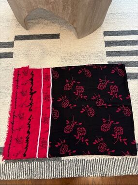 A/X Armani Exchange Black and Red Floral Script Panel Scarf